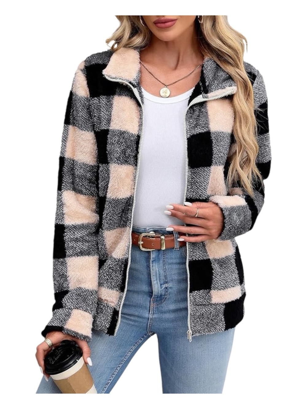 Cozy Buffalo Plaid Sherpa Fleece Jacket Size S